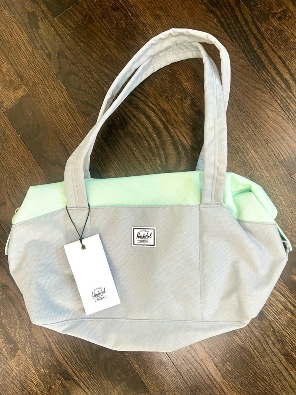 NWT Herschel Supply Company Light Gray Tote with Mint Trim